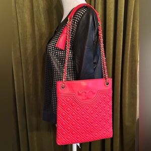 Tory Burch Tassel Red Quilted Gold-tone Chain Leather Shoulder Crossbody Bag